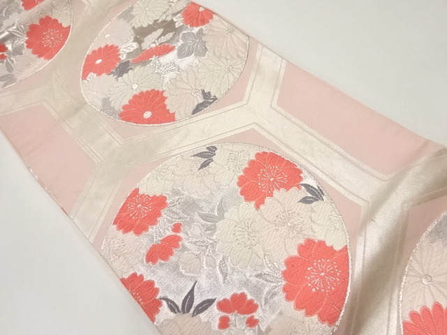 アンティーク　丸文に桜・菊模様織出し袋帯（材料）